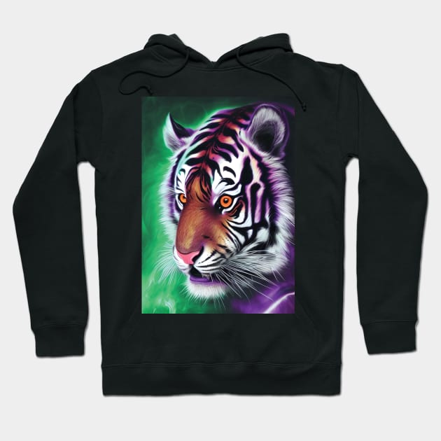 Psychedelic Tiger | Colorful Tiger Art | Astral Tiger Painting | Beautiful Multicolored Tiger Hoodie by GloomCraft